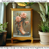 Steampunk Ladys Boot & Pink Roses DF8R Decoupage Seidenpapier