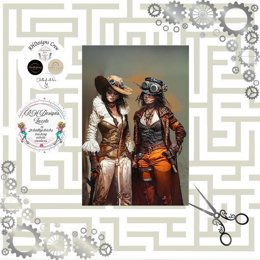 Steampunk Ladys Duo Gears und Grooves Decoupage Seidenpapier
