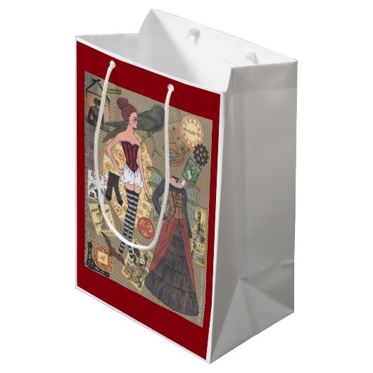 Steampunk launische Papierpuppen-Kunst durch Alina Mittlere Geschenktüte (Vorderseite Schrägansicht)