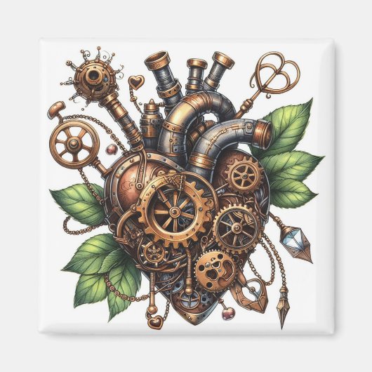 Steampunk Leafy Heart Magnet (Vorne)