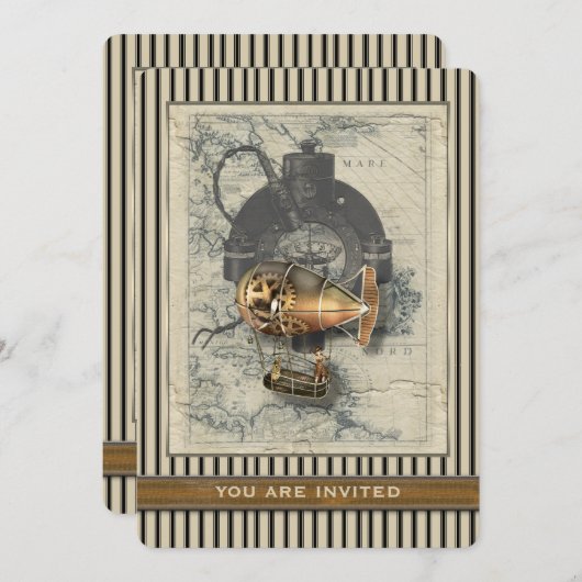 Steampunk lenkbarer Ballon-Ereignis-Einladung Einladung (Vorne/Hinten)