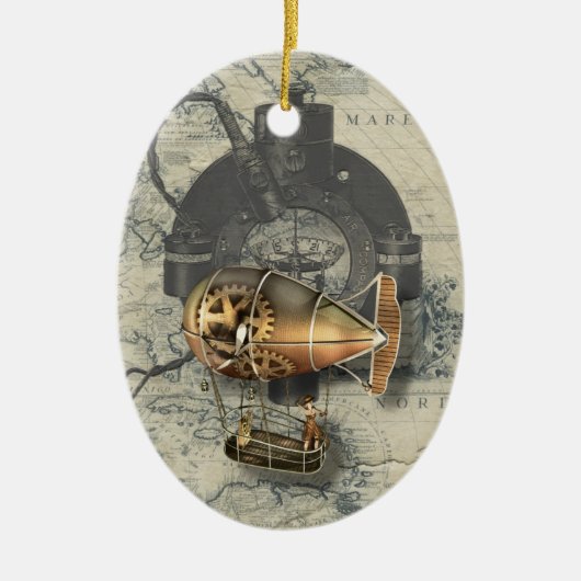 Steampunk lenkbarer Ballon-Fahrt Keramikornament (Vorne)