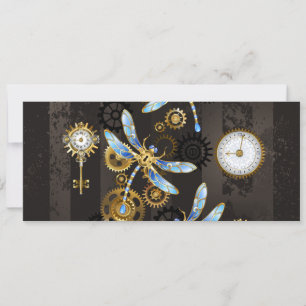 Steampunk-Libellen auf braun gestreiftem Hintergru Feiertagskarte