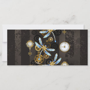 Steampunk-Libellen auf braun gestreiftem Hintergru Karte