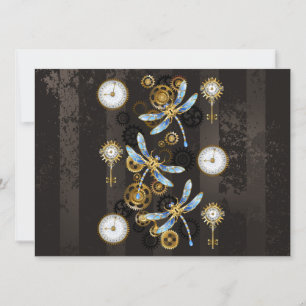 Steampunk-Libellen auf braun gestreiftem Hintergru Karte