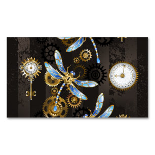 Steampunk-Libellen auf braun gestreiftem Hintergru Magnetische Visitenkarte