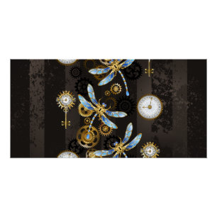 Steampunk-Libellen auf braun gestreiftem Hintergru Poster
