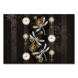 Steampunk-Libellen auf braun gestreiftem Hintergru Tischnummer