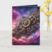 Steampunk, Lila und rosa Karte (Gelbe Blume)