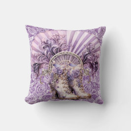Steampunk Lilac Fan and Boots Cotton Pillow Lendenkissen