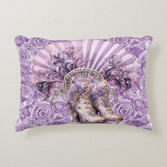 Steampunk Lilac Fan und Stiefel Lumbar Pillow Dekokissen (Vorderseite)