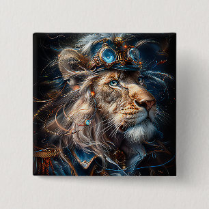 Steampunk Lion Button