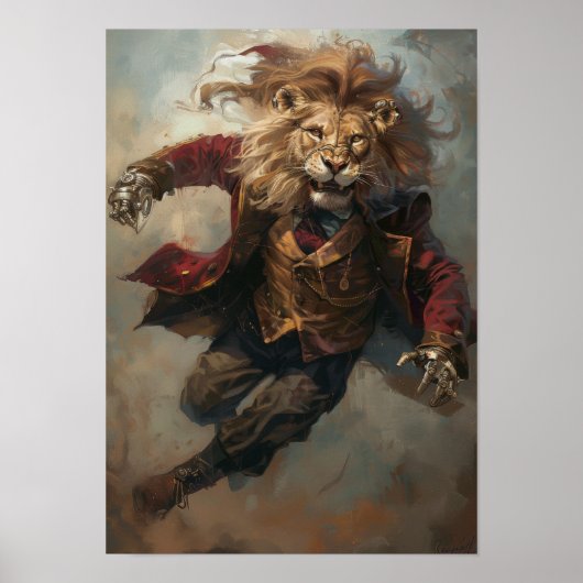 Steampunk Lion Poster | Künstlerisches Löwe im men (Vorne)