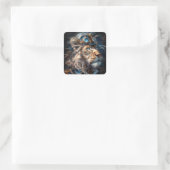 Steampunk Lion Quadratischer Aufkleber (Tasche)