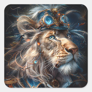 Steampunk Lion Quadratischer Aufkleber
