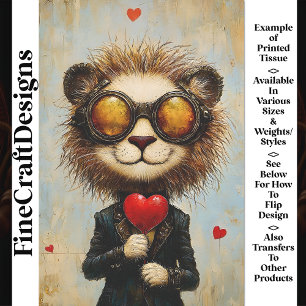 Steampunk Lion & Red Heart Ballon AS1 Decoupage Seidenpapier