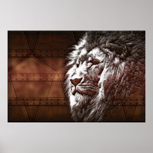 Steampunk Lions Head Animal Original Digital Art Poster (Vorne)