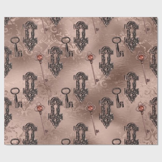 Steampunk Lock and Key Rose Gold | Chic Decoupage Geschenkpapier (Flach)
