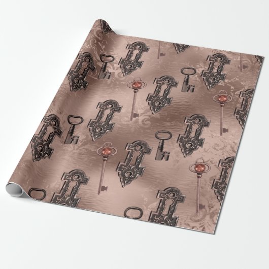 Steampunk Lock and Key Rose Gold | Chic Decoupage Geschenkpapier (Ungerollt)
