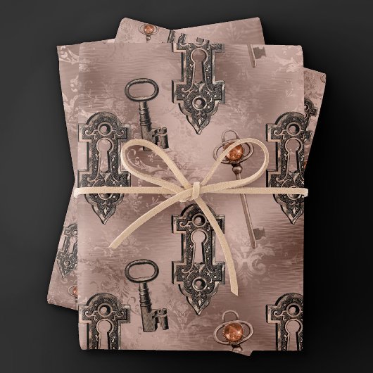Steampunk Lock and Key Rose Gold | Chic Decoupage Geschenkpapier Set
