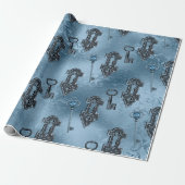 Steampunk Lock und Key Blue | Vintage Entkopplung Geschenkpapier (Ungerollt)