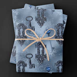 Steampunk Lock und Key Blue   Vintage Entkopplung Geschenkpapier Set