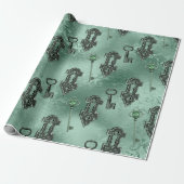 Steampunk Lock und Key Green | Vintage Entkopplung Geschenkpapier (Ungerollt)