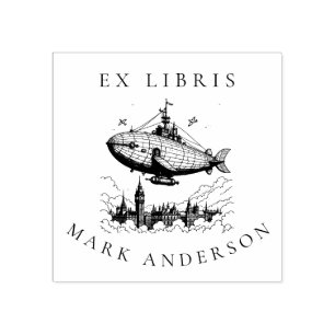 Steampunk London Airship Buchzeichen Briefmarke Gummistempel