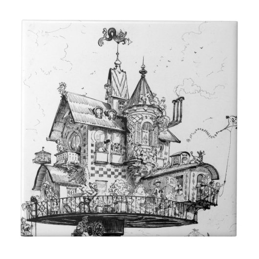 Steampunk Lufthaus durch Albert Robida Fliese (Vorderseite)