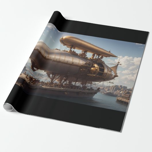 Steampunk-Luftschiff an der Landung Geschenkpapier (Ungerollt)