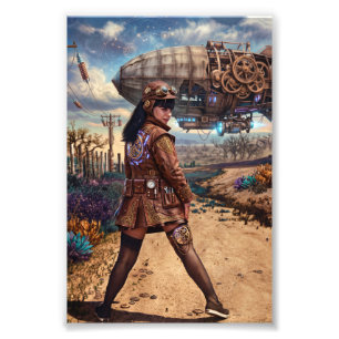 Steampunk-Luftschiff-Aviatorin Vintage Fotodruck