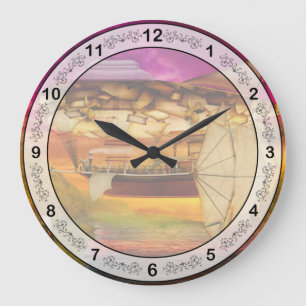 Steampunk - Luftschiff - Ewiges Staunen Große Wanduhr
