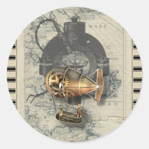 Steampunk-Luftschiff-Fahrt Runder Aufkleber