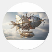 Steampunk-Luftschiff in den Wolken Runder Aufkleber (Vorderseite)