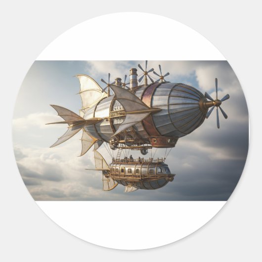 Steampunk-Luftschiff in den Wolken Runder Aufkleber (Vorderseite)