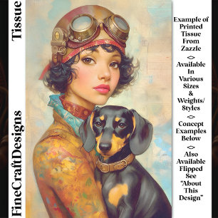 Steampunk Mädchen & Dachshund Hund DH6R Decoupage Seidenpapier