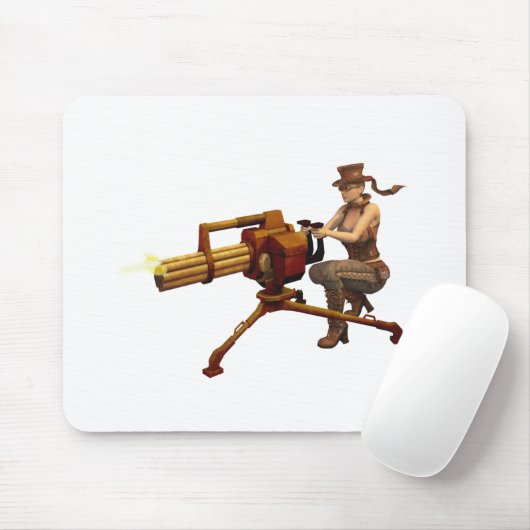 Steampunk Mädchen mit Gewehr Mousepad (Mit Mouse)