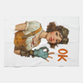 Steampunk-Mädchen mit selbstsicherer OK-Geste Geschirrtuch (Horizontal)