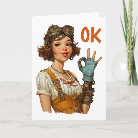 Steampunk-Mädchen mit selbstsicherer OK-Geste Karte (Vorderseite)