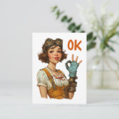 Steampunk-Mädchen mit selbstsicherer OK-Geste Postkarte (Stehend Vorderseite)