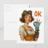 Steampunk-Mädchen mit selbstsicherer OK-Geste Postkarte (Vorne/Hinten)