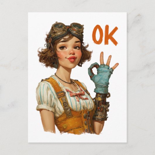 Steampunk-Mädchen mit selbstsicherer OK-Geste Postkarte (Vorderseite)