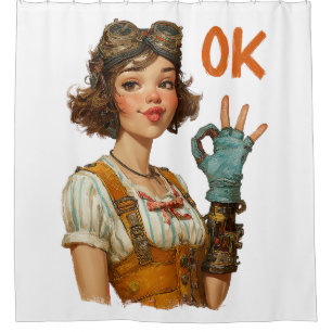 Steampunk-Mädchen Selbstsichere OK-Geste Duschvorhang