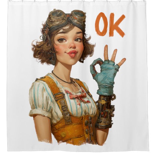 Steampunk-Mädchen Selbstsichere OK-Geste Duschvorhang (Vorderseite)