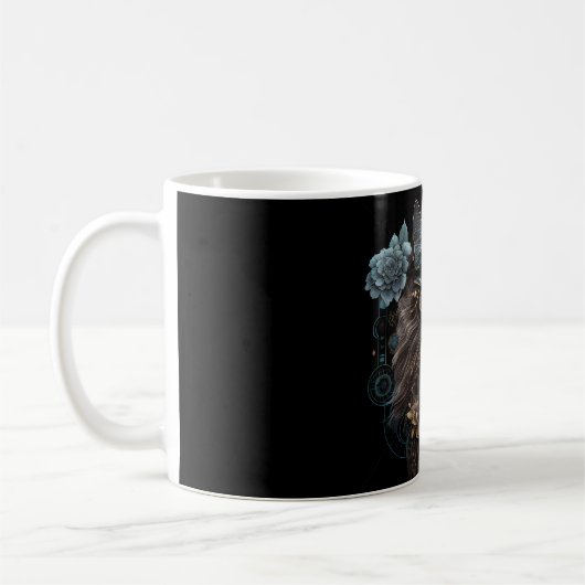 Steampunk magic Maine Coon cat and Blume KI art Kaffeetasse (Links)