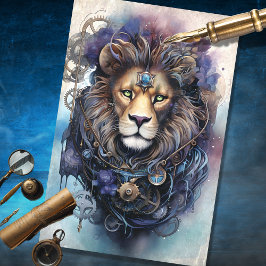 Steampunk Male Lion Lila Blue Grunge Decoupage Seidenpapier