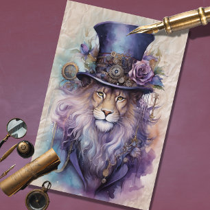 Steampunk Male Lion Lila Lilac Decoupage Paper Seidenpapier