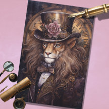 Steampunk Male Lion Vintag Brown Decoupage Paper