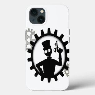 Steampunk Man hält die Waffe im Getriebe iPhone 13 Hülle