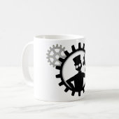 Steampunk Man hält die Waffe im Getriebe Kaffeetasse (Vorderseite Links)